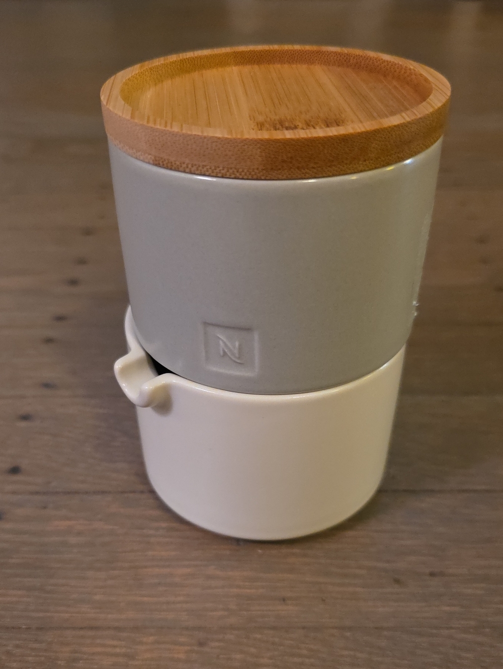 Nespresso Stackable Ceramic Canisters with Bamboo Lid - Sugar/ Milk #4348